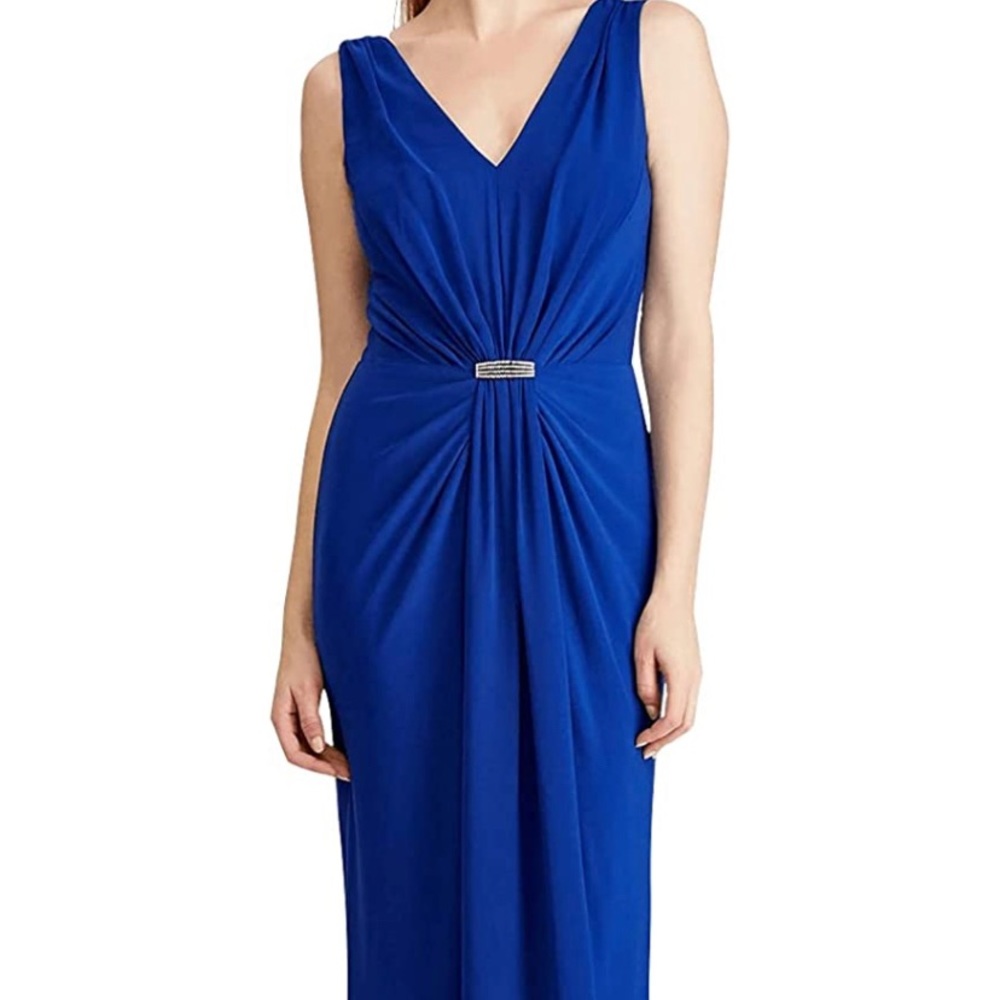 Lauren Ralph Lauren Women Blue Sleeveless Full-Length Evening Dress Sz. 6